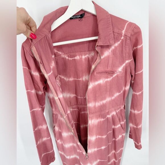 Nasty Gal‎ Good Vibes Only Denim Tie Dye Boilersuit Sz 4 - Picture 6 of 9